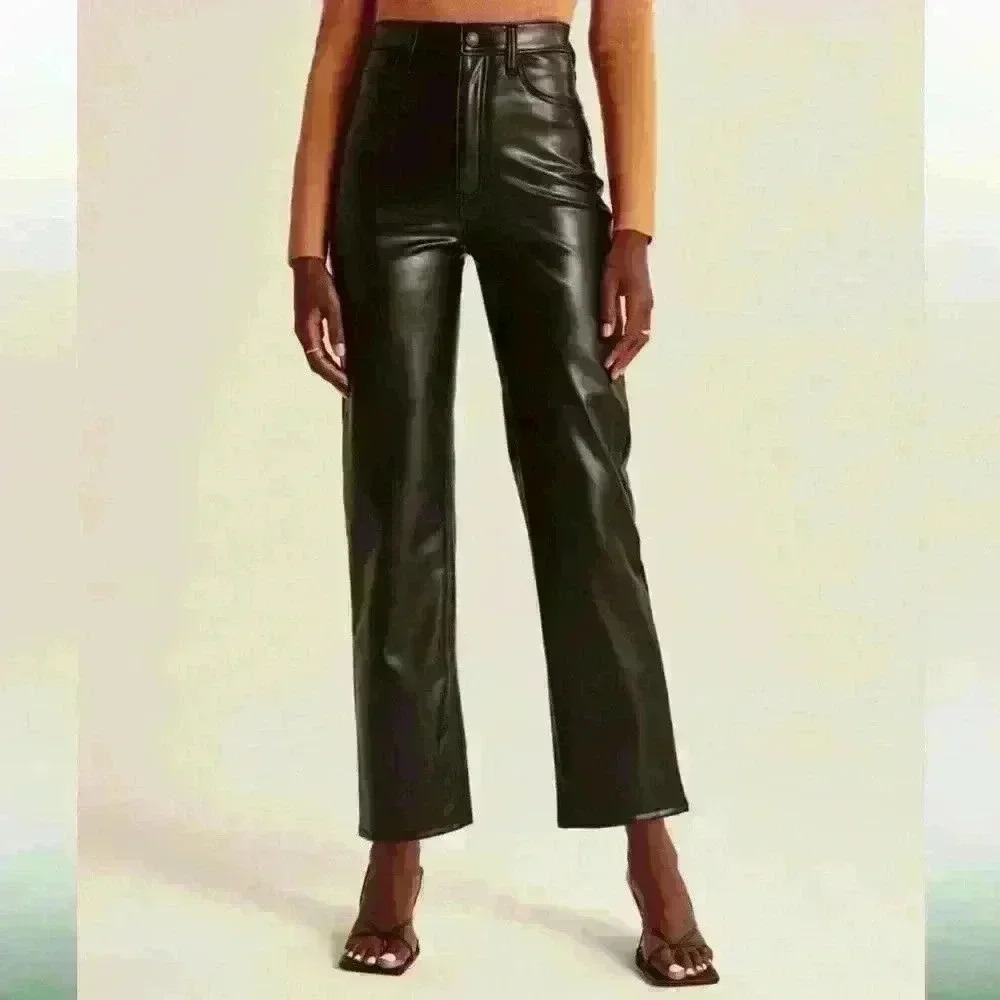 Abercrombie & Fitch Curve Love Vegan Leather Ankle Straight Pant. Black size 27.